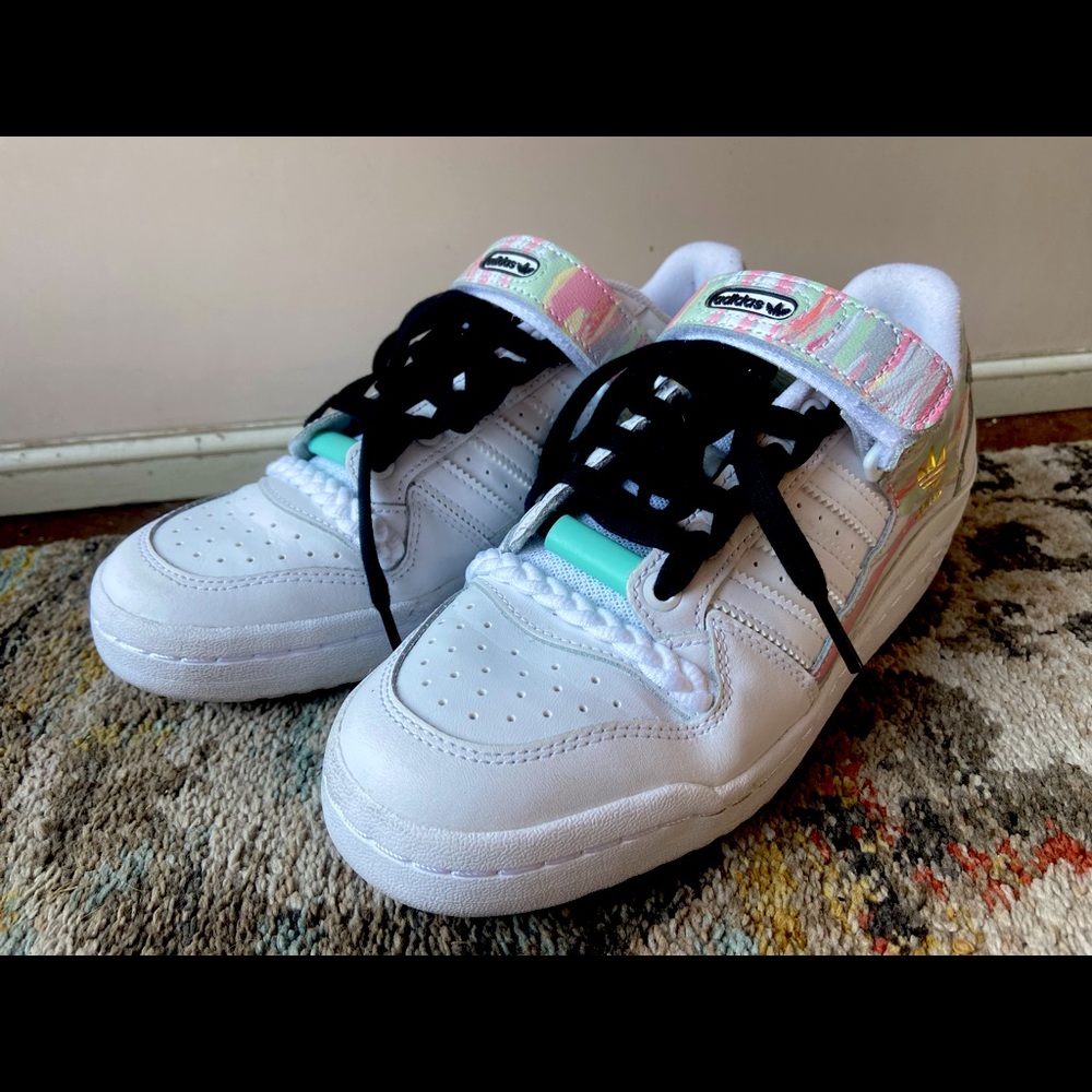 Adidas white and watercolor special edition court shoe